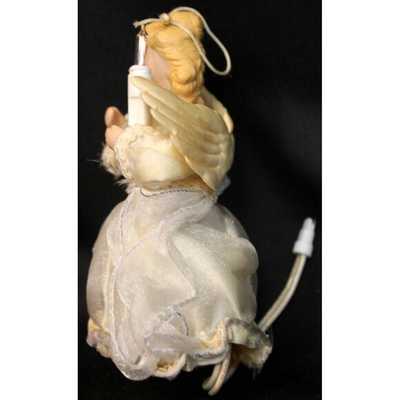 VTG Christmas Tree Top Angel Ornament 6" Small Plug In Ceramic Shimmer Dress - Picture 4 of 12